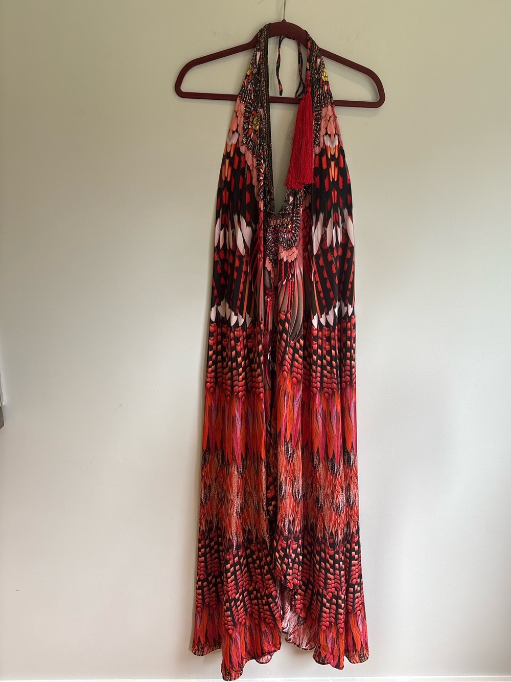 Shahida Parides Embellished Halter Maxi Dress Silk Blend Resort Boho